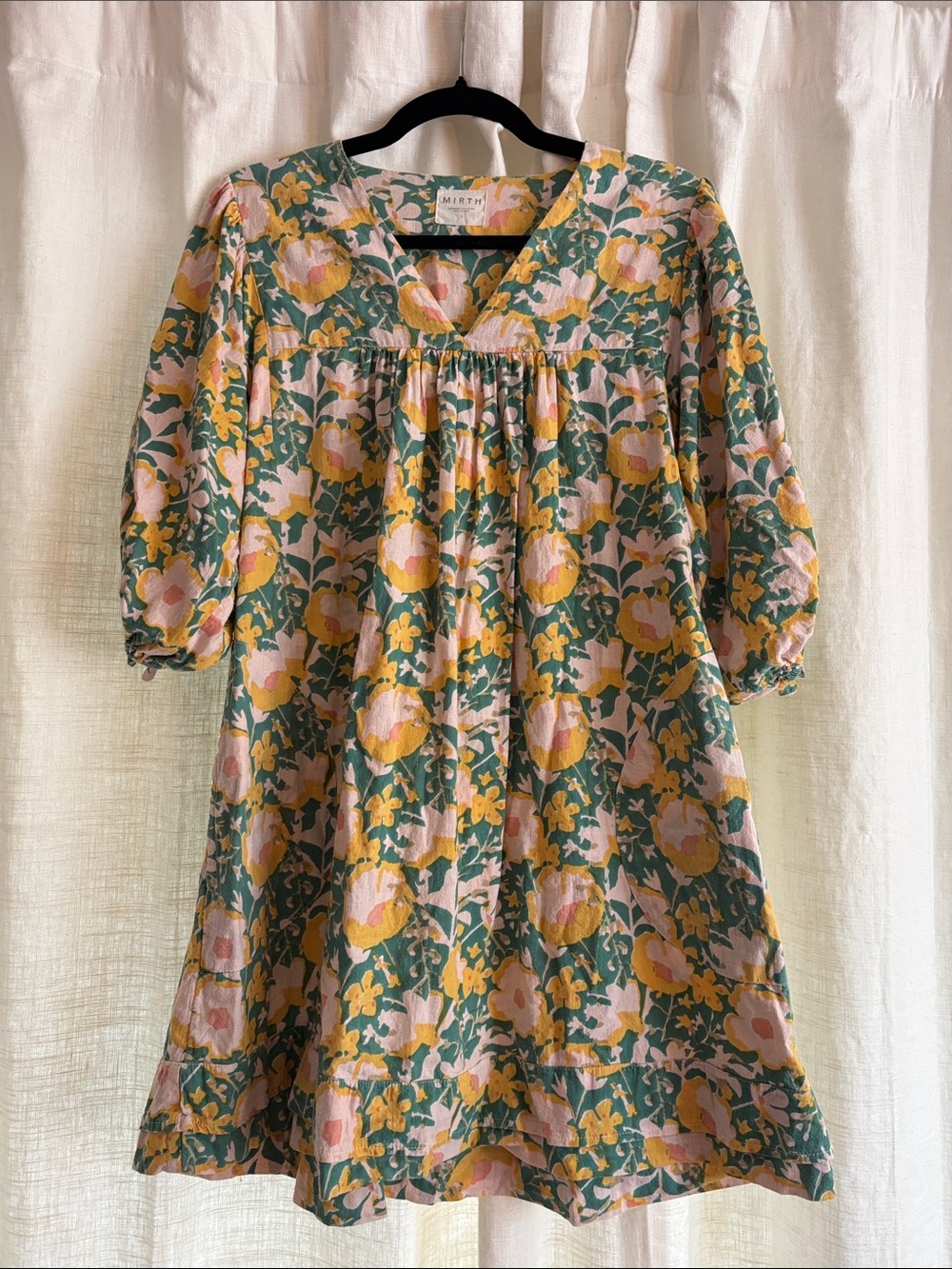 Mirth Cotton Floral Puff-Sleeve Dress